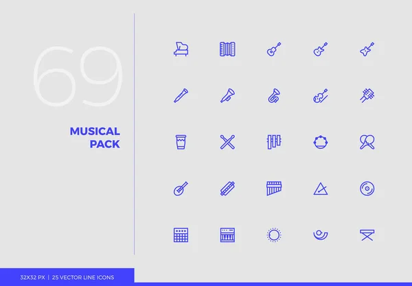 Vector lijn pictogrammen muzikale Pack — Stockvector