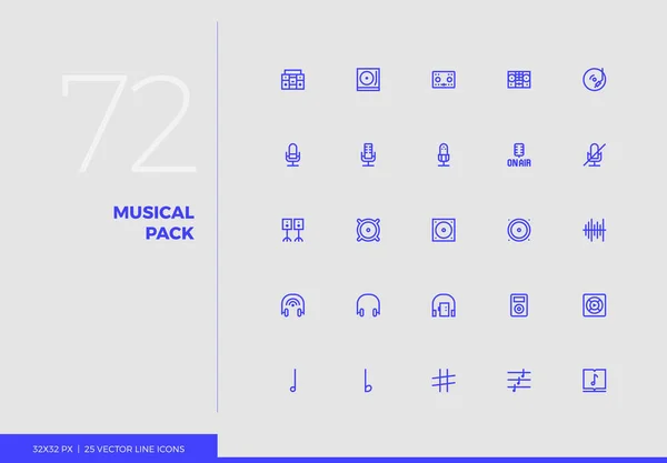 Linha vetorial Ícones Musical Pack — Vetor de Stock