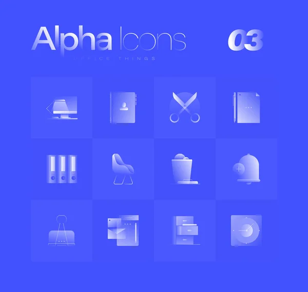 Conjunto de iconos Alpha de cosas de oficina — Vector de stock