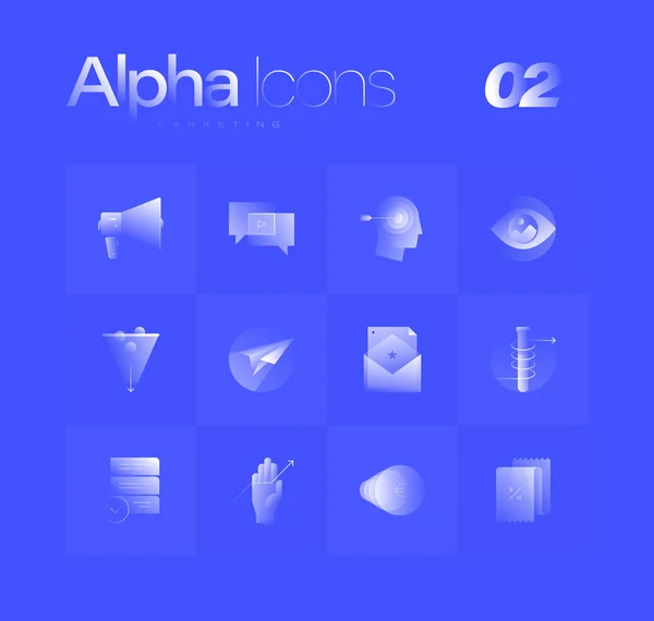 Marketing thema alpha icons set — Stockvector