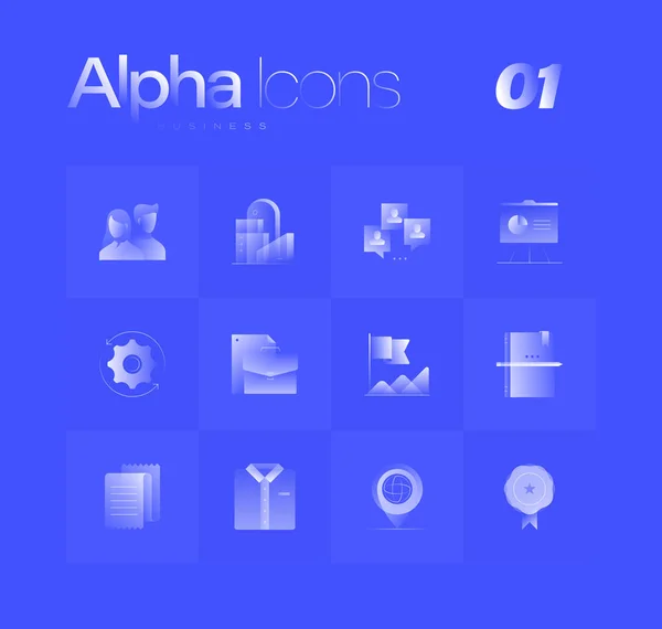 Set di icone alfa a tema business — Vettoriale Stock