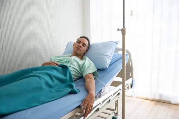 Young Man Lying Bed Hospital — Stock Photo, Image