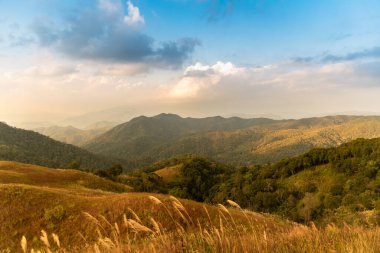 Gün batımında gökyüzüne karşı manzara 