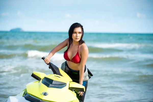 Asian Female Bikini Sitting Jet Ski — Stock Photo, Image