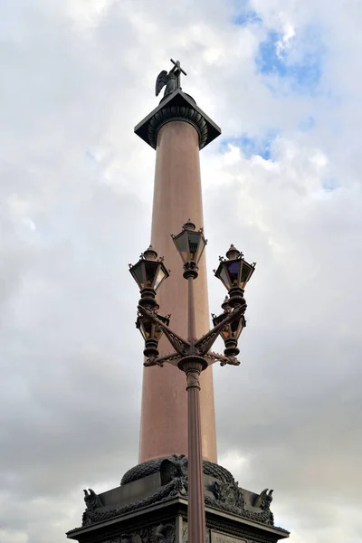 Alexander Column Och Street Lampa Gammal Stil Petersburg Ryssland — Stockfoto