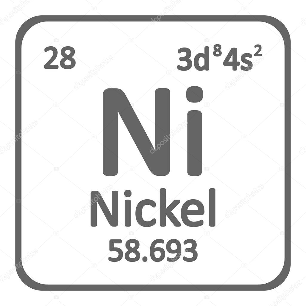 Periodic table element nickel icon on white background. Vector illustration.