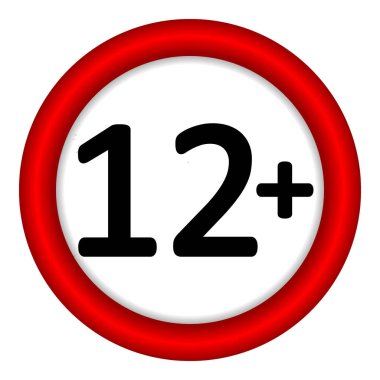 12 yaş beyaz zemin üzerine kısıtlama işareti. İllüstrasyon.