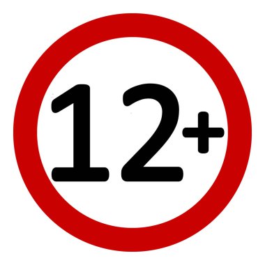 12 yaş beyaz zemin üzerine kısıtlama işareti. Vektör çizim.