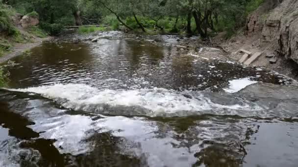 Piccola Cascata Giorno Nuvoloso Estivo Russia — Video Stock