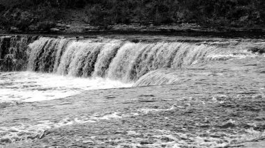 Küçük şelale, Leningrad Region, Rusya Tosna nehrinde. Siyah ve beyaz.