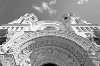 Deniz Cathedral St. Nicholas Kronstadt, Rusya'nın Wonderworker. Siyah ve beyaz.