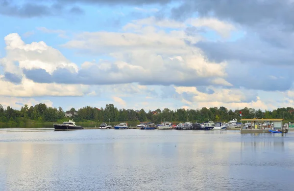 Utsikt Över Floden Neva Vid Molnig Dag Utkanten Sankt Petersburg — Stockfoto