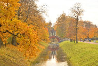 Alexander Park Tsarskoye Selo sonbahar, St.Petersburg, Rusya'nın banliyösü Kanal.