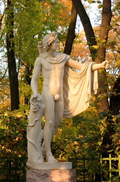 阿波罗雕像在夏季花园在秋季晚上 圣彼得堡 俄罗斯 — 图库照片