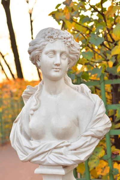 Statue Ancienne Déesse Italienne Flora Dans Jardin Été Soirée Automne — Photo