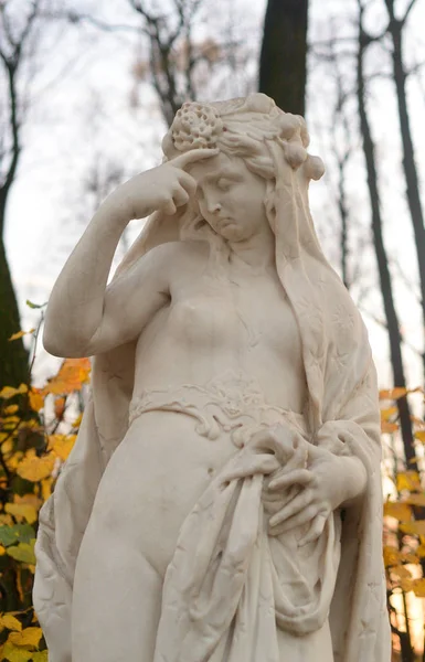 Estatua Alegoría Noche Jardín Verano Noche Otoño San Petersburgo Rusia — Foto de Stock