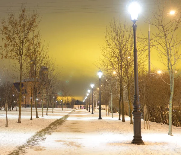 Alley Winter Nachts Aan Rand Van Petersburg Rusland — Stockfoto
