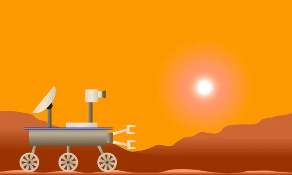 Uzay Rover Simgesi Mars Peyzaj Arka Planı Vektör Çizim — Stok Vektör