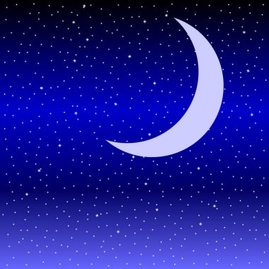 Ay yıldızlı gece gökyüzünde. Kozmik arka plan.