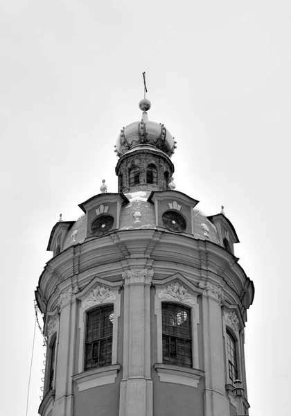 Töredéke Peter Paul Cathedral Szentpétervár Oroszország Felhő Nap Fekete Fehér — Stock Fotó