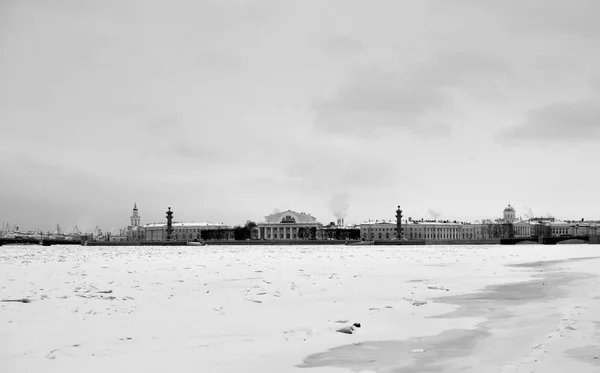 View Frozen Neva River Spit Vasilyevsky Island Center Petersburg Cloudy — Stock Photo, Image