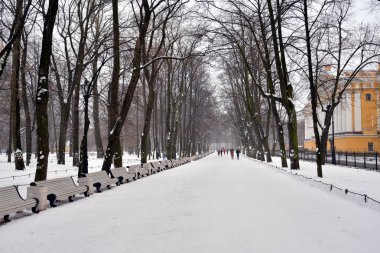 Alexander Bahçe bulut kış günü Saint Petersburg, Rusya, sokakta.