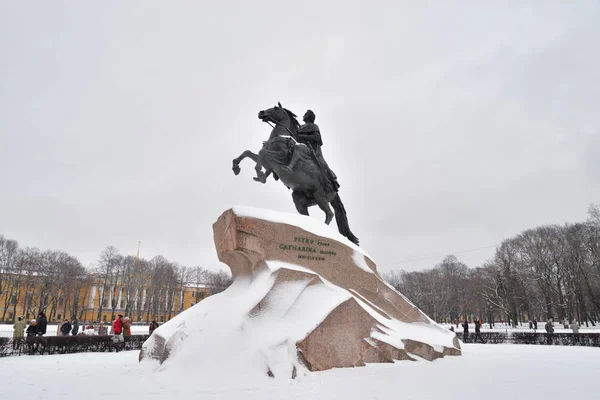 Sankt Petersburg Ryssland December 2018 Bronsryttaren Monumentet Till Peter Senatstorget — Stockfoto