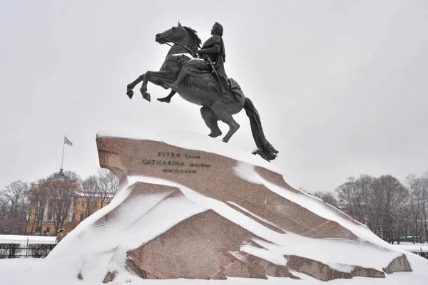 San Petersburg Rusia Diciembre 2018 Jinete Bronce Monumento Pedro Plaza — Foto de Stock