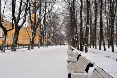 Alexander Bahçe bulut kış günü Saint Petersburg, Rusya, sokakta.
