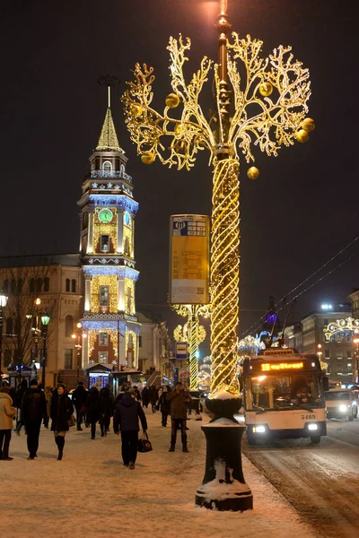 Sint Petersburg Rusland December 2018 Uitzicht Nevsky Prospect Nachts Hoofdstraat — Stockfoto