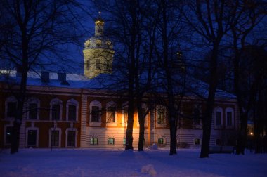 Komutan evde Peter ve Paul kalede St.Petersburg kış akşam, Rusya Federasyonu.
