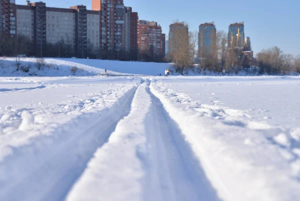 Paesaggio Invernale Con Pista Sci Fondo Alla Periferia San Pietroburgo — Foto Stock