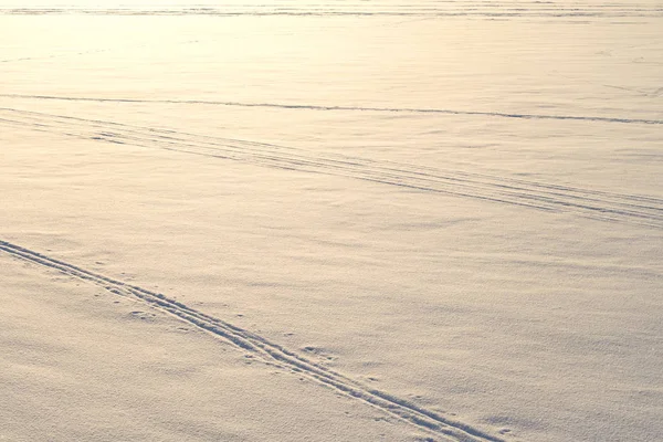 Vinter Snö Bakgrunden Med Cross Country Ski Spår Kvällen — Stockfoto