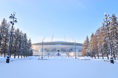 St.Petersburg, Rusya Federasyonu - 23 Ocak 2019: yeni stadyum Gazprom Arena güneşli kış günü Saint Petersburg Krestovsky adada bulunan.