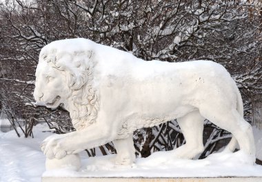 Rusya, St. Petersburg 'daki Yelagin parkında aslan heykeli..