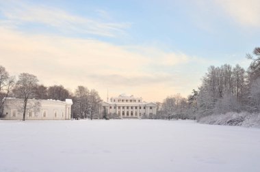 Elaginoostrovsky Palace Elagin Adası St. Petersburg'daki kış akşam, Rusya Federasyonu.