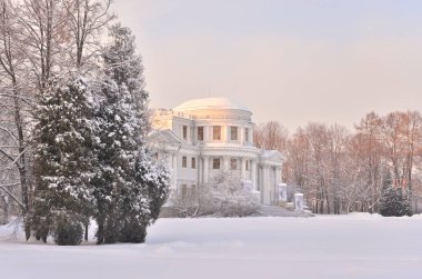 Elaginoostrovsky Palace Elagin Adası St. Petersburg'daki kış akşam, Rusya Federasyonu.