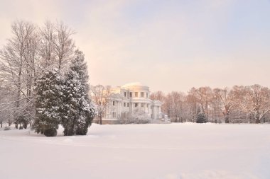 Elaginoostrovsky Palace Elagin Adası St. Petersburg'daki kış akşam, Rusya Federasyonu.