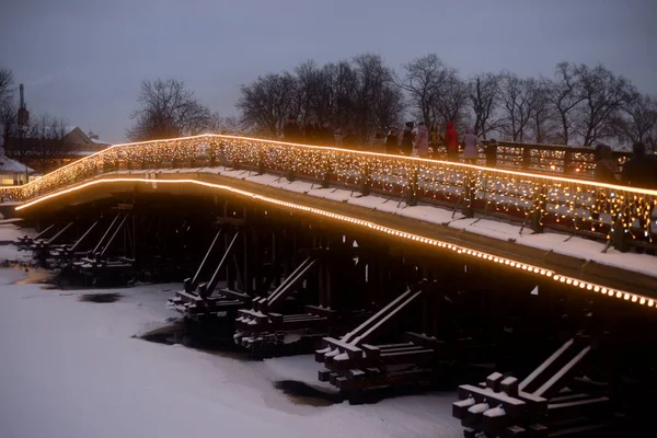 Kronverksky bridge at winter evening. — Stock Photo, Image