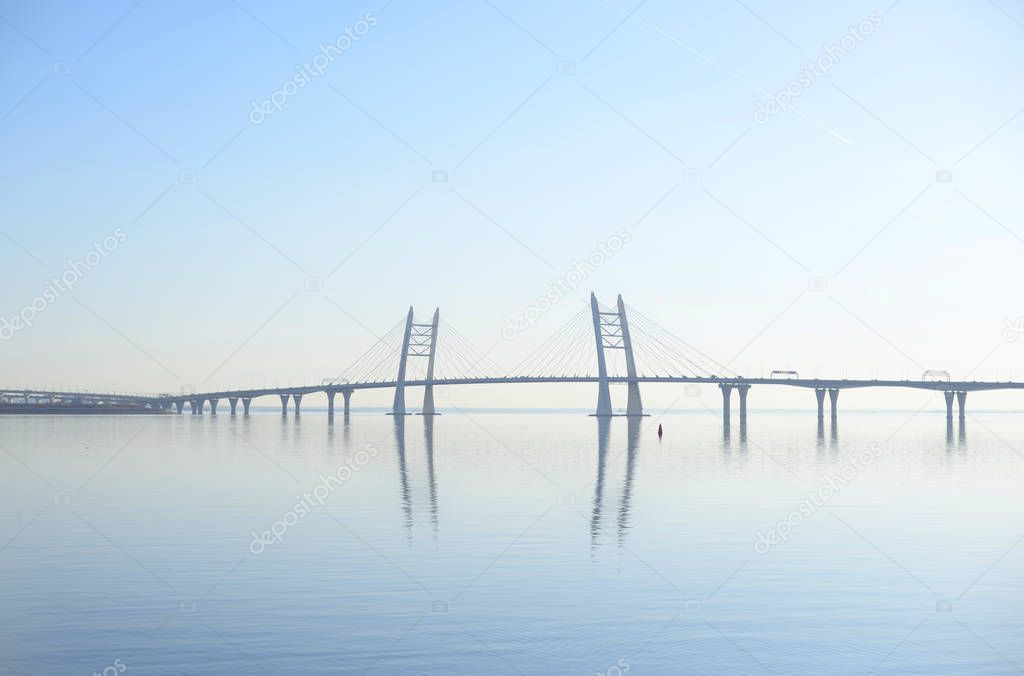 Gulf of finland and Cable bridge in Saint Petersburg.