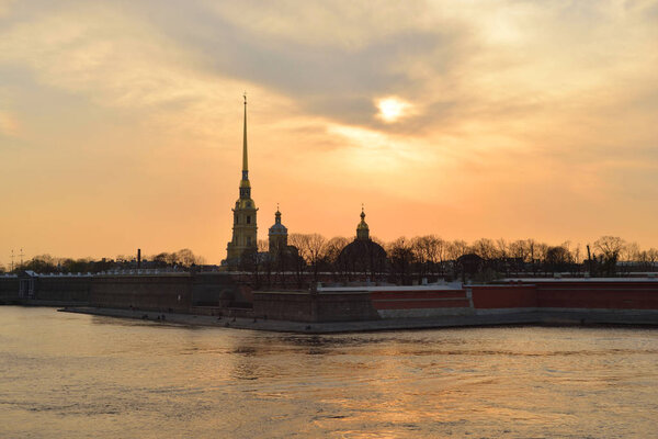 Peter and Paul Fortress at sunset in St.Petersburg, Russia.