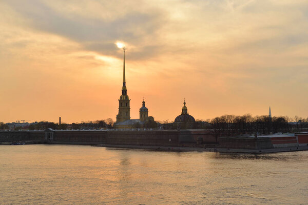 Peter and Paul Fortress at sunset in St.Petersburg, Russia.