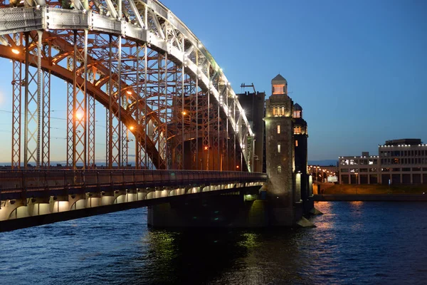 Bolscheokhtinsky Brücke Und Neva Fluss Bei Nacht Petersburg Russland — Stockfoto