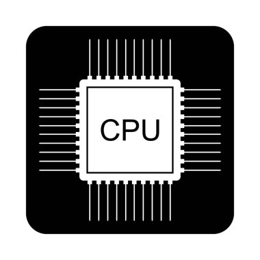 Siyah üzerine İşlemci simgesi.
