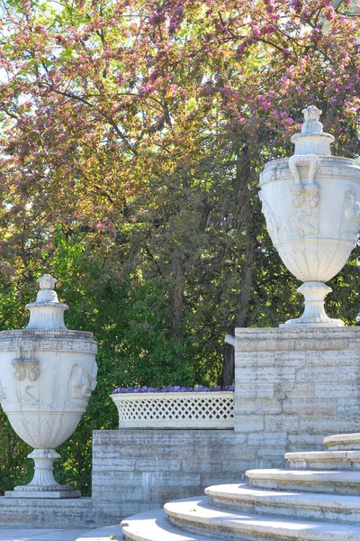 Två Gamla Dekorativa Vaser Trappan Till Det Gamla Palatset Sankt — Stockfoto