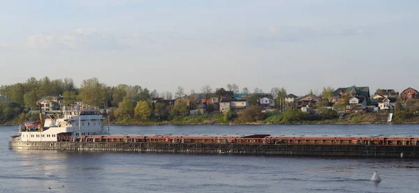 Lastfartyg Floden Neva Utkanten Sankt Petersburg Ryssland — Stockfoto
