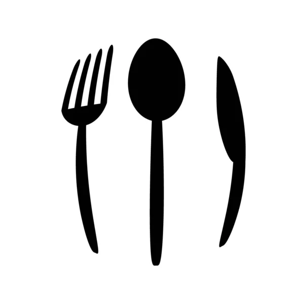 勺子和刀的符号图标白色背景 说明1 — 图库照片