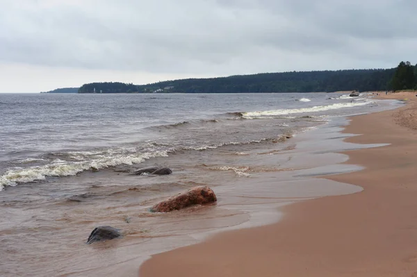 Lac Ladoga Par Temps Nuageux Isthme Carélie Russie — Photo
