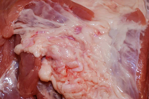 Pedaço Carne Porco Fresca Perto — Fotografia de Stock