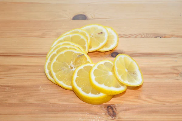 Skivad Citron Nära Håll Träytan — Stockfoto